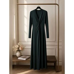 GREEN PETITE XS (2-4) LAGIA LONG SLEEVE V NECK MAXI DRESS in ATLANTIC DEEP GREEN
